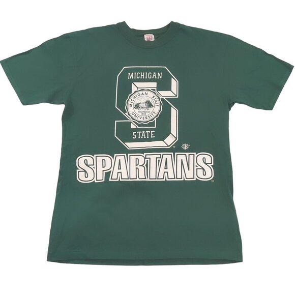 Vintage 90s Michigan State Spartans T Shirt Adult Size XL Green GTS Made in USA - Picture 1 of 6